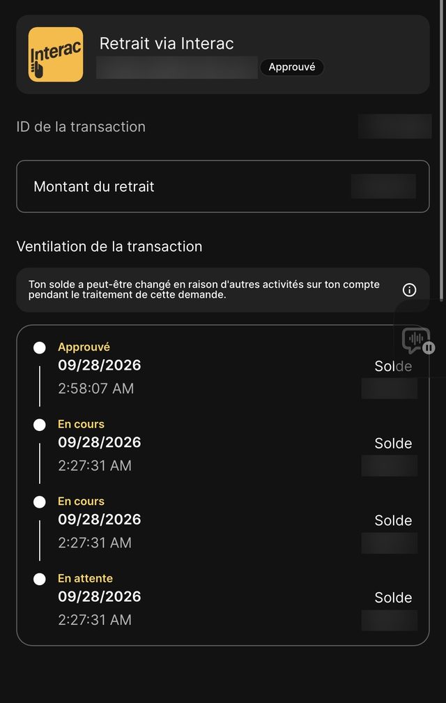 Retrait Interac sur Betty Casino : demande en attente à 2 h 27, approuvée à 2 h 58